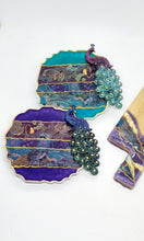 Load image into Gallery viewer, Washi Tape Violet &amp; Teal Peacock Geode Resin Coasters
