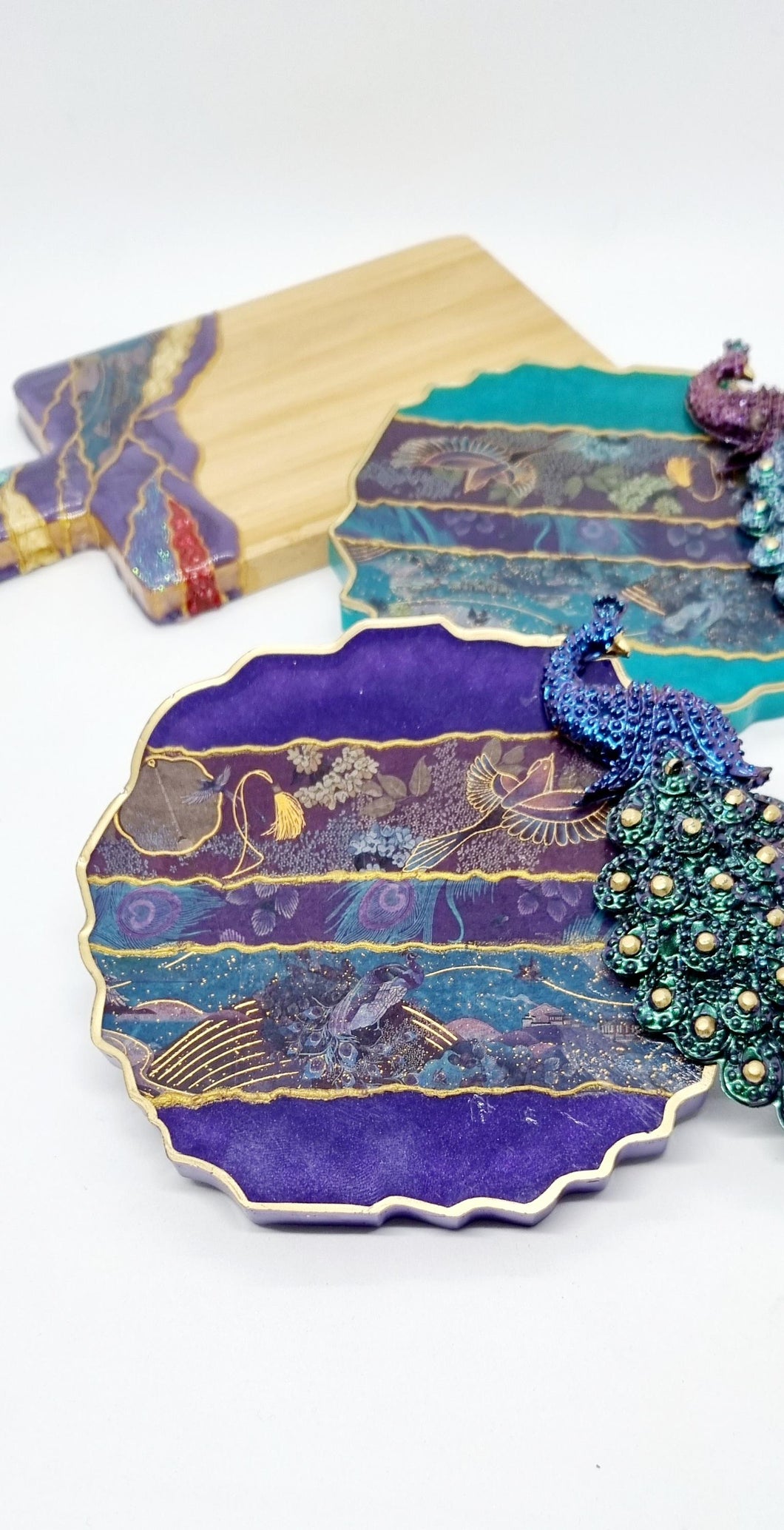 Washi Tape Violet & Teal Peacock Geode Resin Coasters