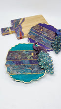 Load image into Gallery viewer, Washi Tape Violet &amp; Teal Peacock Geode Resin Coasters
