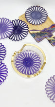 Load image into Gallery viewer, Purple Monochrome Glitter Daisy Resin Coasters &amp; Coaster Holder Set
