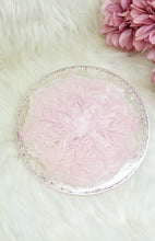 Load image into Gallery viewer, Pink &amp; White 3D Bloom Silver Sparkle Resin Jewellery Tray
