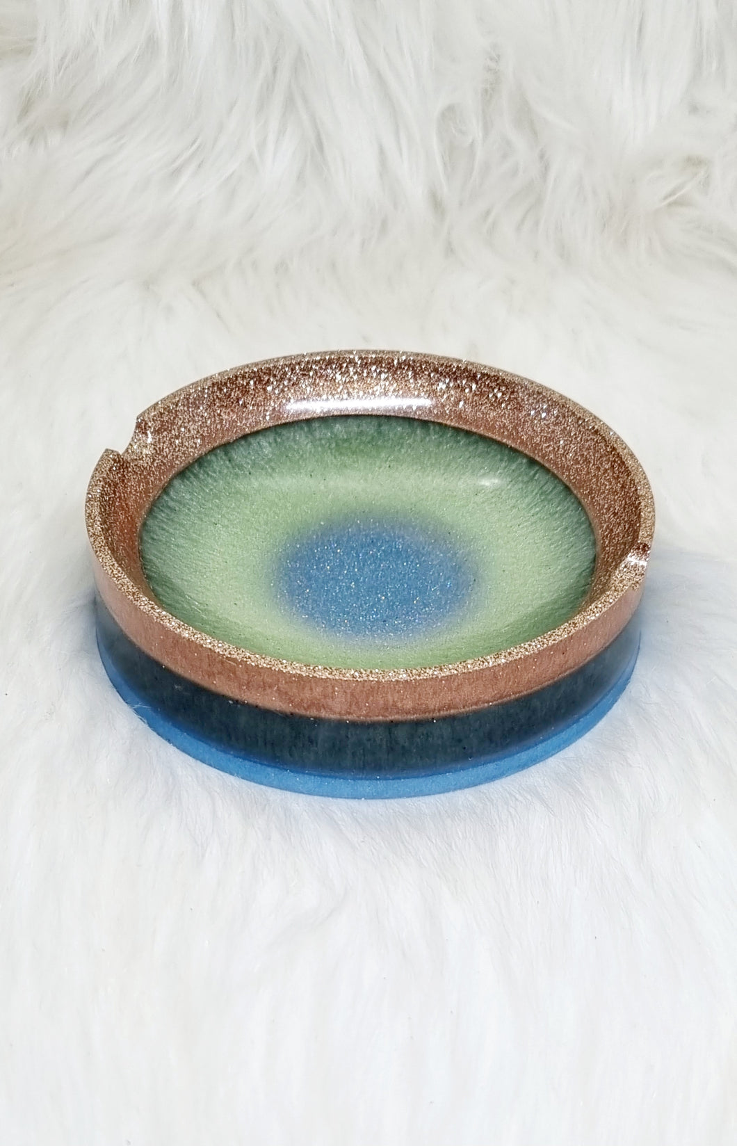 Super Sparkle Gold, Green, Blue Resin Ashtray