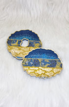 Load image into Gallery viewer, Imperial Blue &amp; Gold Glitter Washi Tape Geode Resin Coasters
