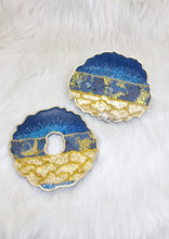 Load image into Gallery viewer, Imperial Blue &amp; Gold Glitter Washi Tape Geode Resin Coasters
