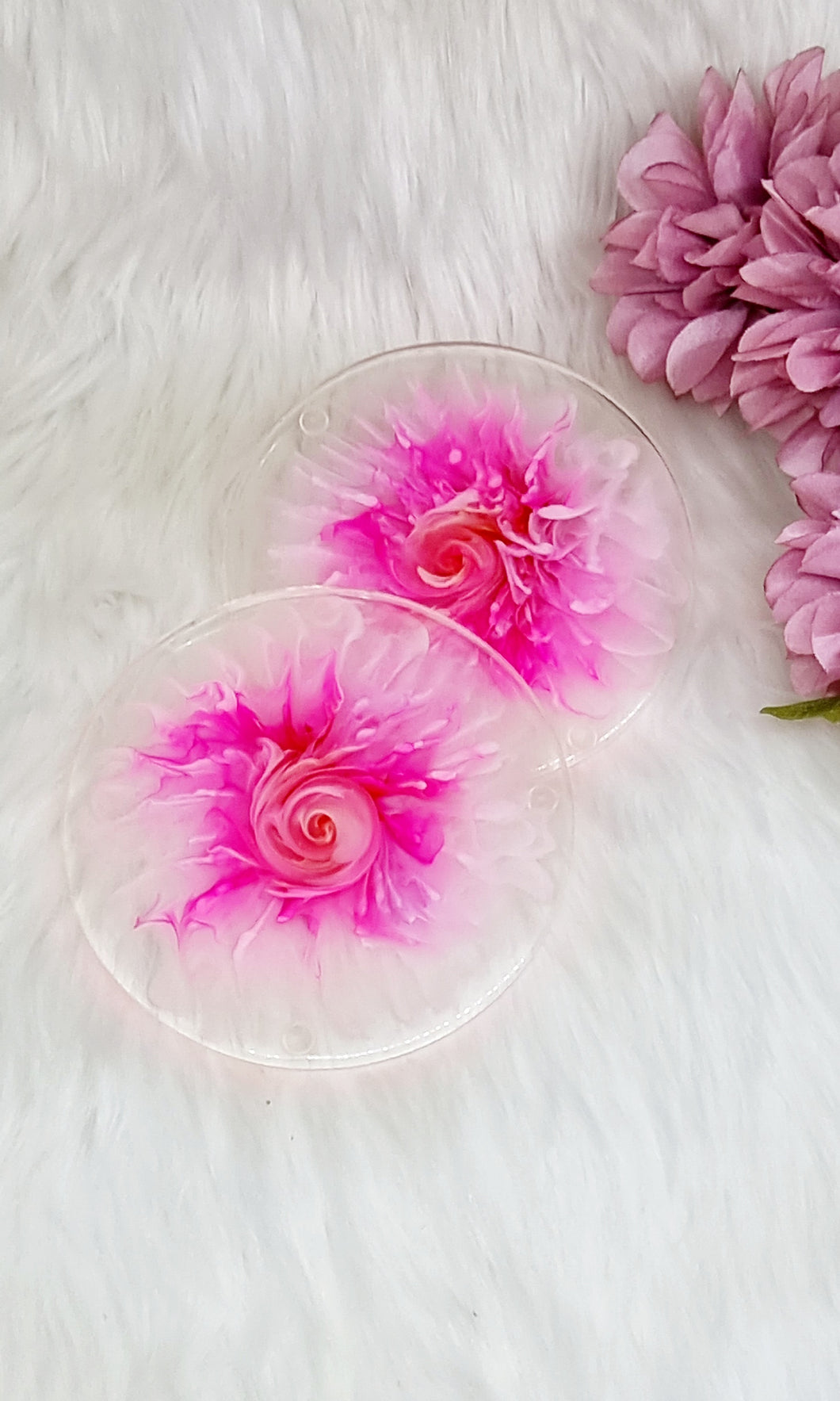 Handcrafted Hot Pink 3D Bloom Resin Coasters