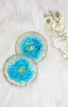 Load image into Gallery viewer, Handcrafted Gold &amp; Teal 3D Bloom Resin Coasters
