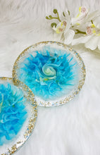 Load image into Gallery viewer, Handcrafted Gold &amp; Teal 3D Bloom Resin Coasters
