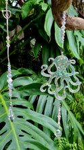 Load image into Gallery viewer, Driftwood &amp; Holographic Glitter Octopus Wind Chime Suncatcher
