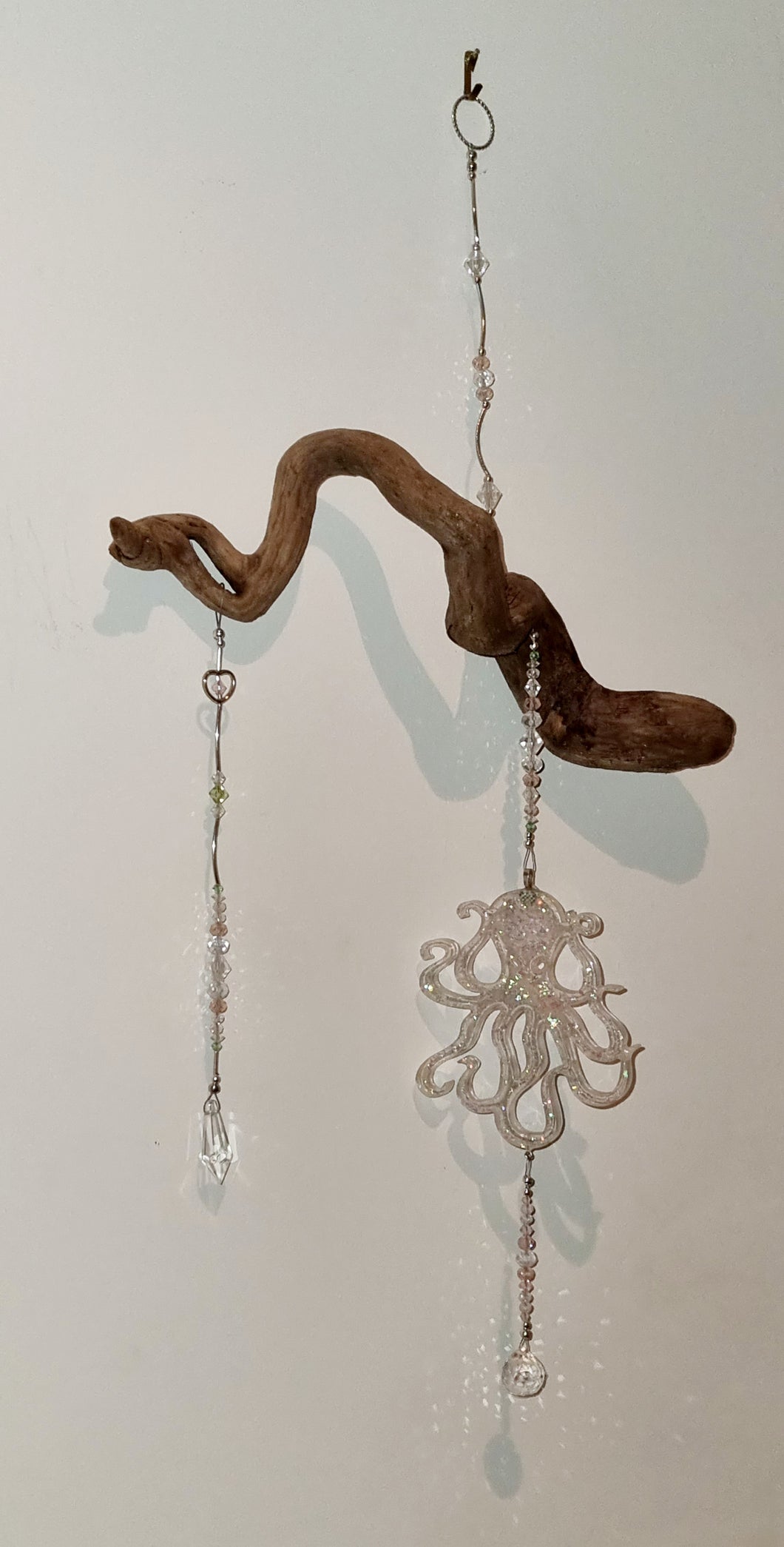 Driftwood & Holographic Glitter Octopus Wind Chime Suncatcher