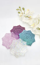 Load image into Gallery viewer, Holographic &amp; Glitter Mandala Flower Resin Coaster Set
