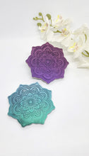 Load image into Gallery viewer, Holographic &amp; Glitter Mandala Flower Resin Coaster Set
