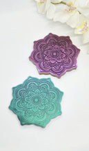 Load image into Gallery viewer, Holographic &amp; Glitter Mandala Flower Resin Coaster Set
