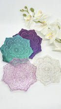 Load image into Gallery viewer, Holographic &amp; Glitter Mandala Flower Resin Coaster Set
