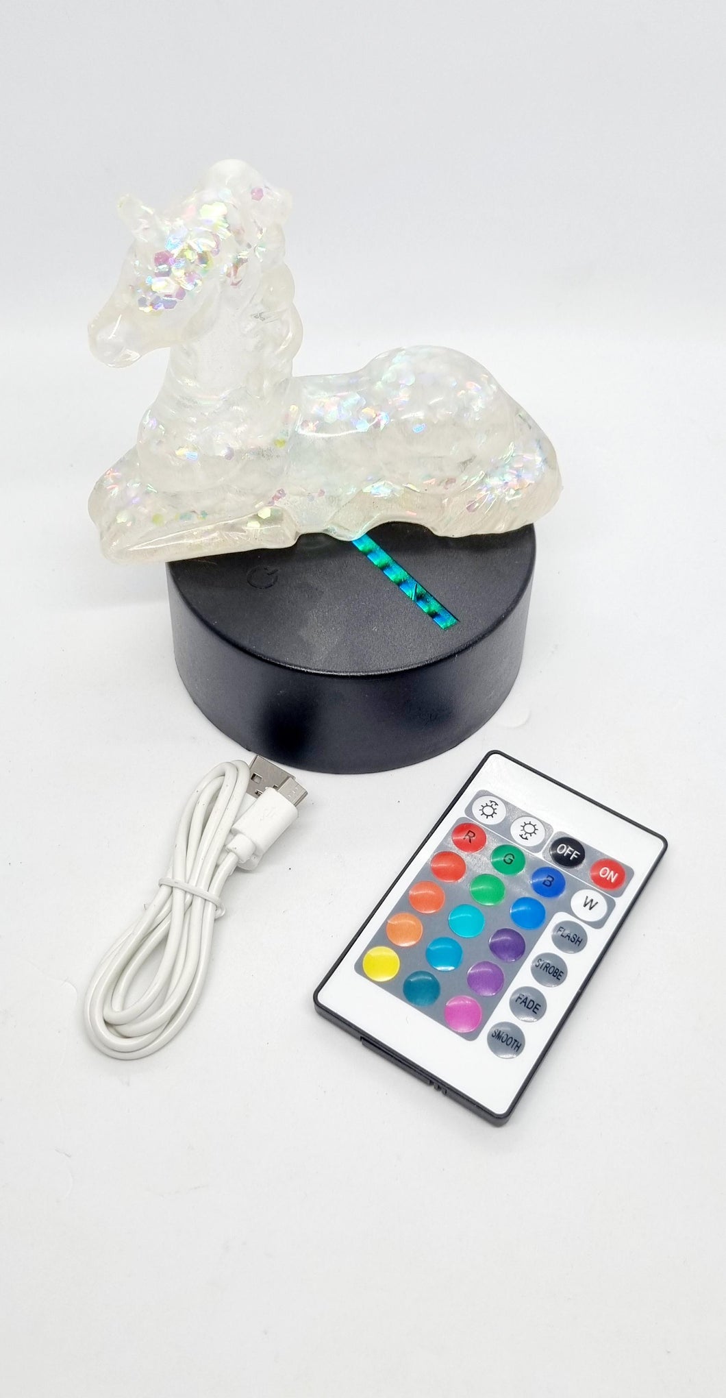 Glitter Unicorn Figurine Lamp & Multi Colour Changing LED Light Base With Remote Control