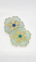 Load image into Gallery viewer, Set of 2 x Gold Peppermint &amp; Celeste Resin Hibiscus Coasters
