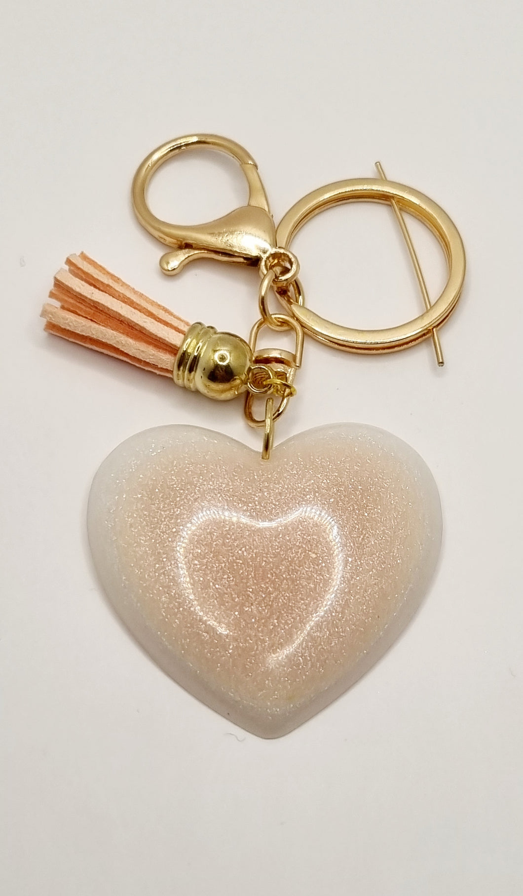 Resin Sparkle Pastel Love Heart Gold Tassel Keychains