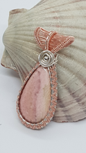 Load image into Gallery viewer, Silver &amp; Rose Gold Wire Wrapped Pink Rhodochrosite Cabochon Pendant
