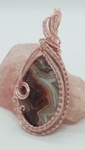 Load image into Gallery viewer, Rose Gold Woven Crazy Lace Agate Cabochon Pendant
