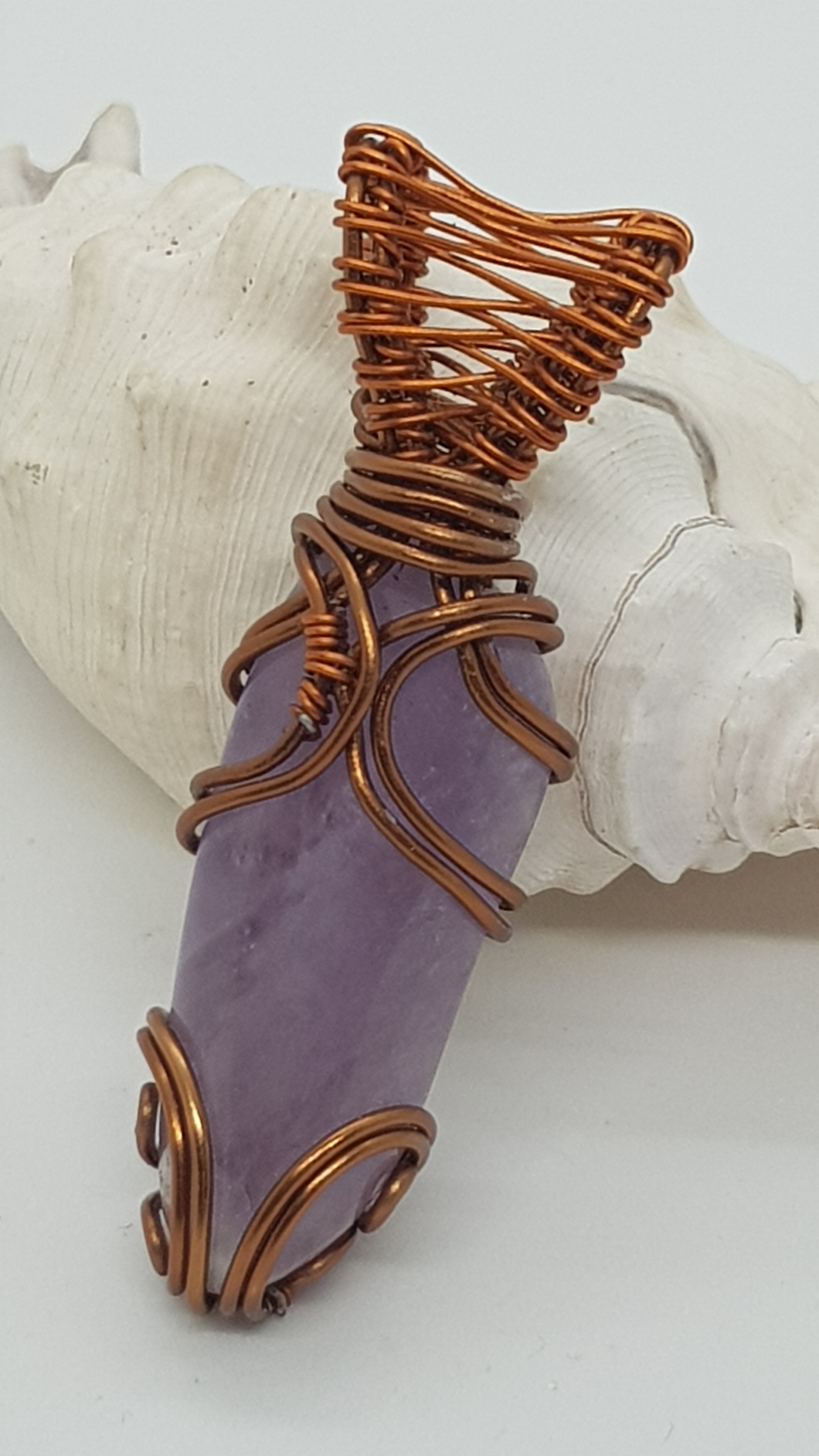 Copper Woven Tumbled Amethyst Pendant