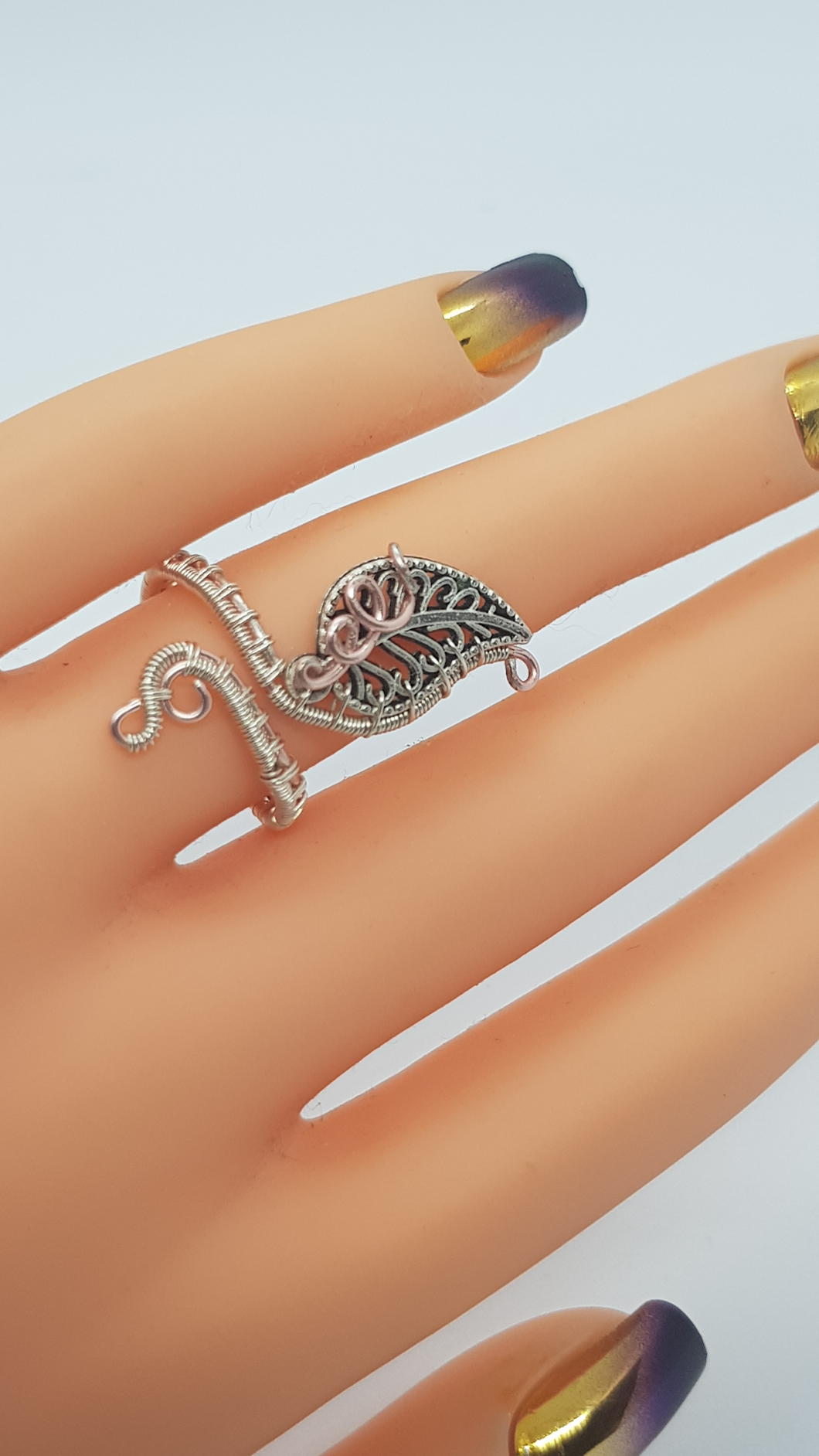 Silver & Rose Gold Adjustable Leaf Ring