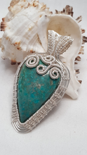 Load image into Gallery viewer, Silver Woven Azurite Chrysocolla Cabochon Pendant
