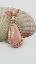 Load image into Gallery viewer, Silver &amp; Rose Gold Wire Wrapped Pink Rhodochrosite Cabochon Pendant
