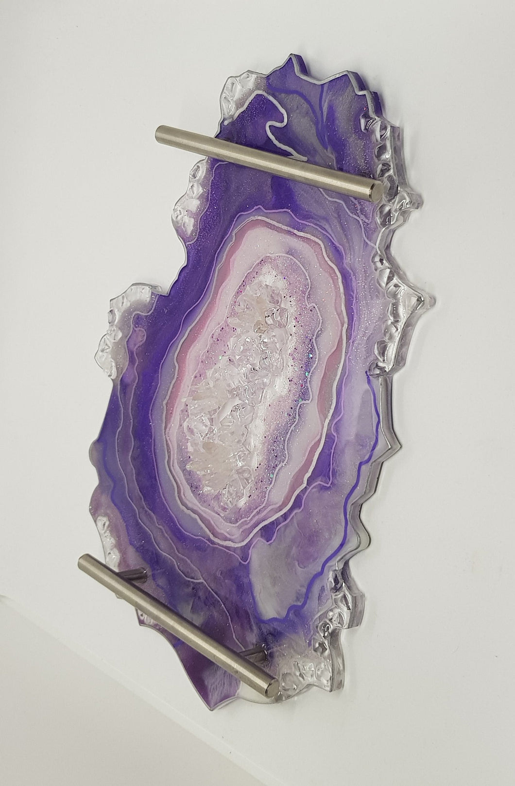 Purple & Silver Crystal Geode Dressing Table Jewellery Tray