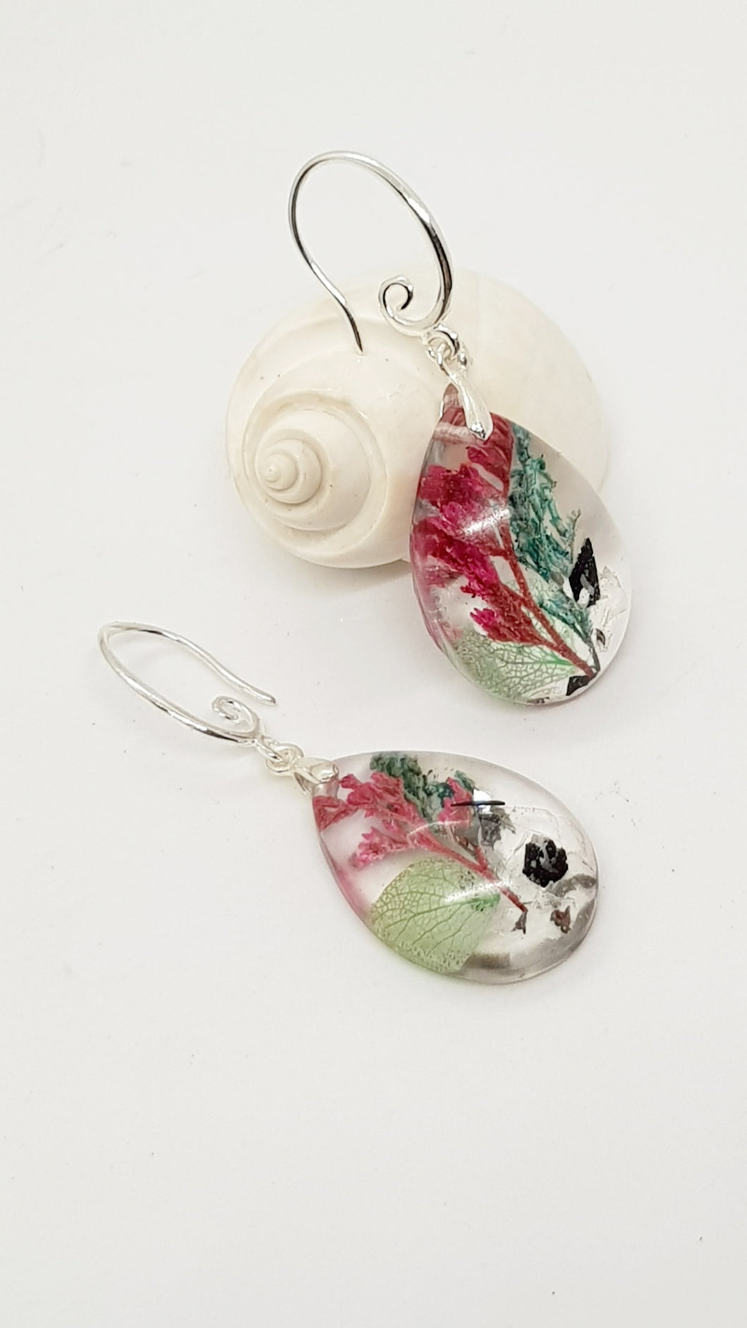 Floral Resin Teardrop Cabochon Earrings