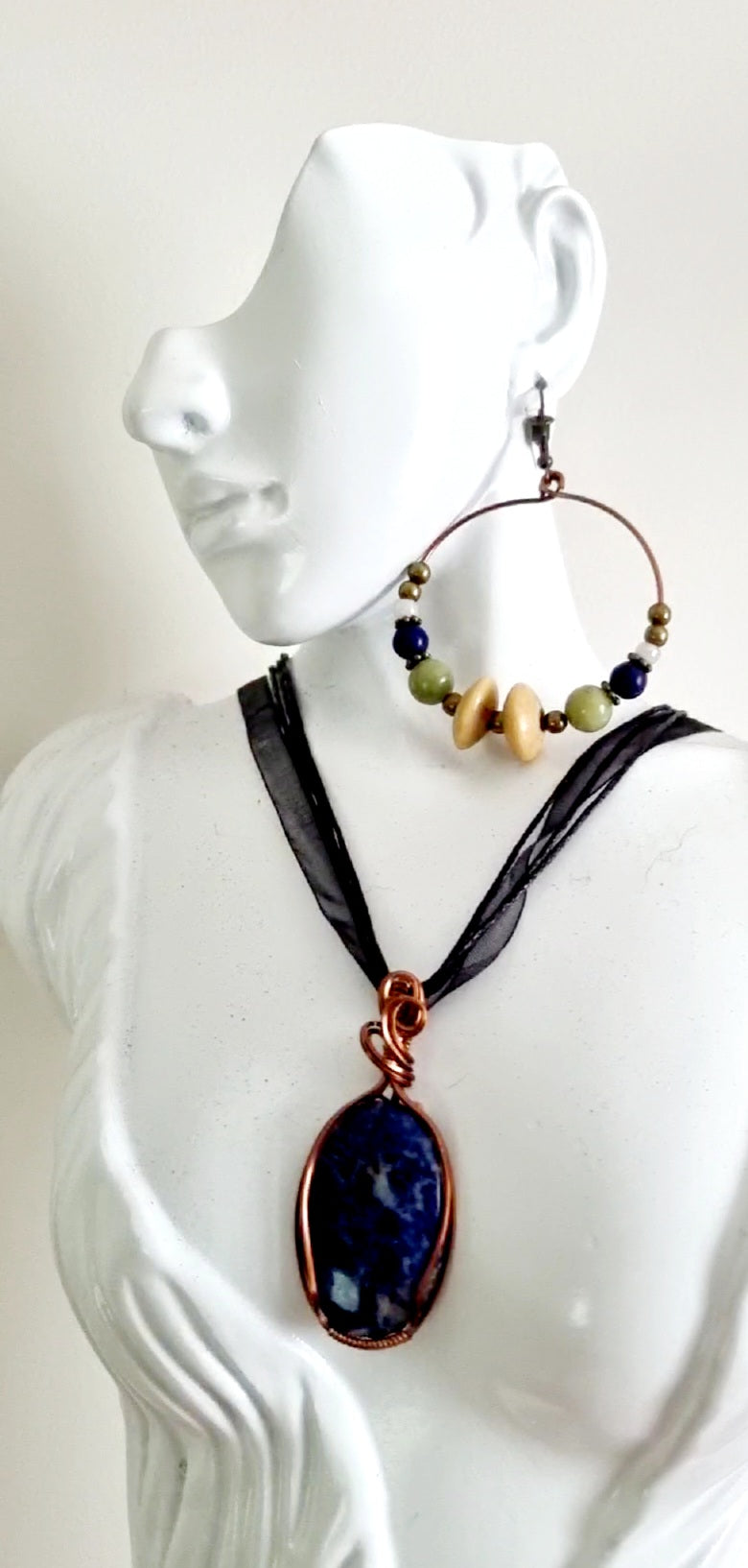 Antique Copper Wire Wrapped Sodalite Cabochon Pendant