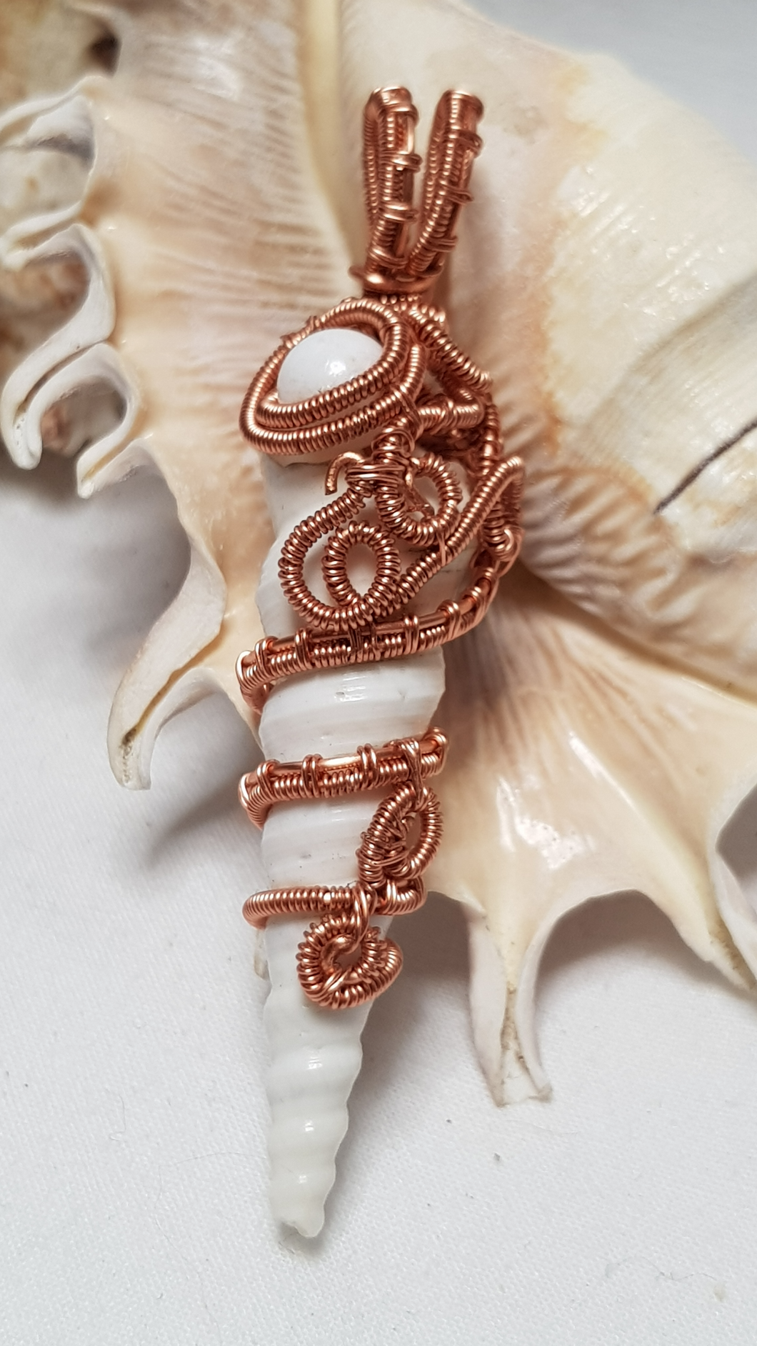 Copper Swirly Pearl Turret Seashell Pendant