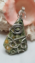 Load image into Gallery viewer, Silver Freeform Tumbled Rainforest Jasper Pendant
