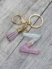 Load image into Gallery viewer, Resin Alphabet Letter Gold &amp; Rose Gold Bling Tassel Keychains
