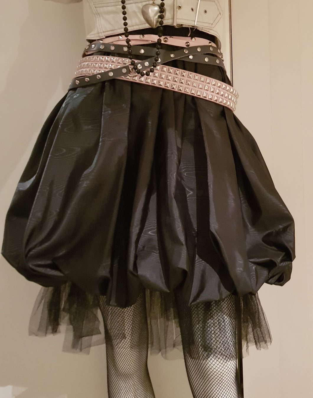 Vintage 80's Black Water-wave Taffeta Balloon Skirt