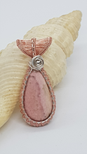 Load image into Gallery viewer, Silver &amp; Rose Gold Wire Wrapped Pink Rhodochrosite Cabochon Pendant
