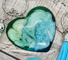 Load image into Gallery viewer, Resin Love Heart Silver Tassel Keychains
