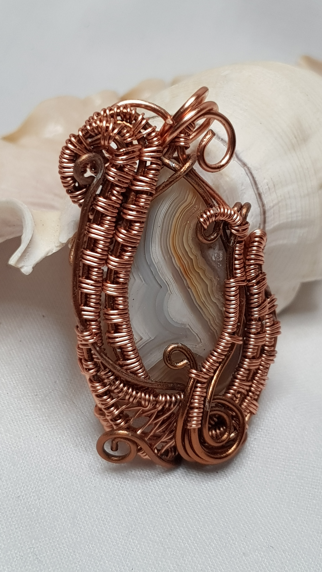 Copper Banded Crazy Lace Agate Cabochon Pendant