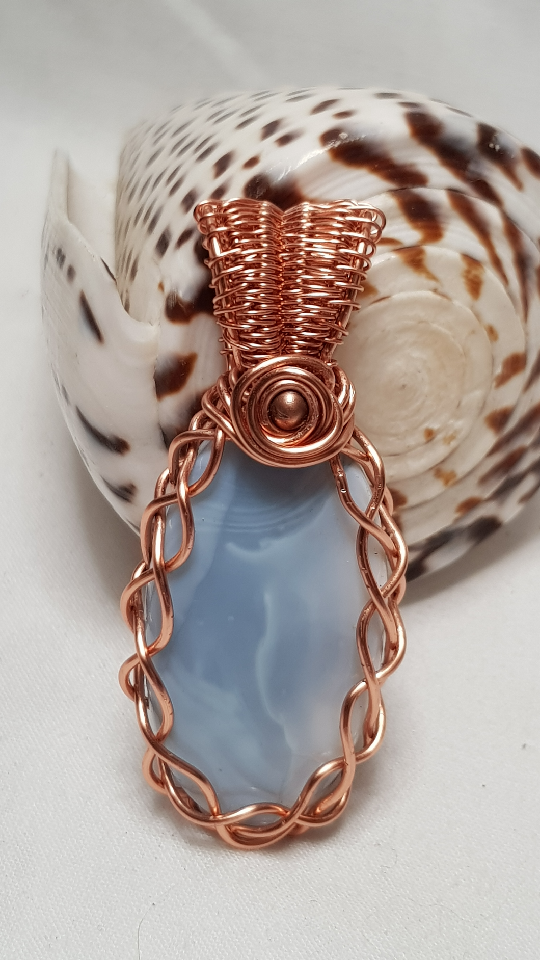 Copper Braided Larimar Cabochon Pendant