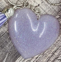 Load image into Gallery viewer, Resin Love Heart Silver Tassel Keychains
